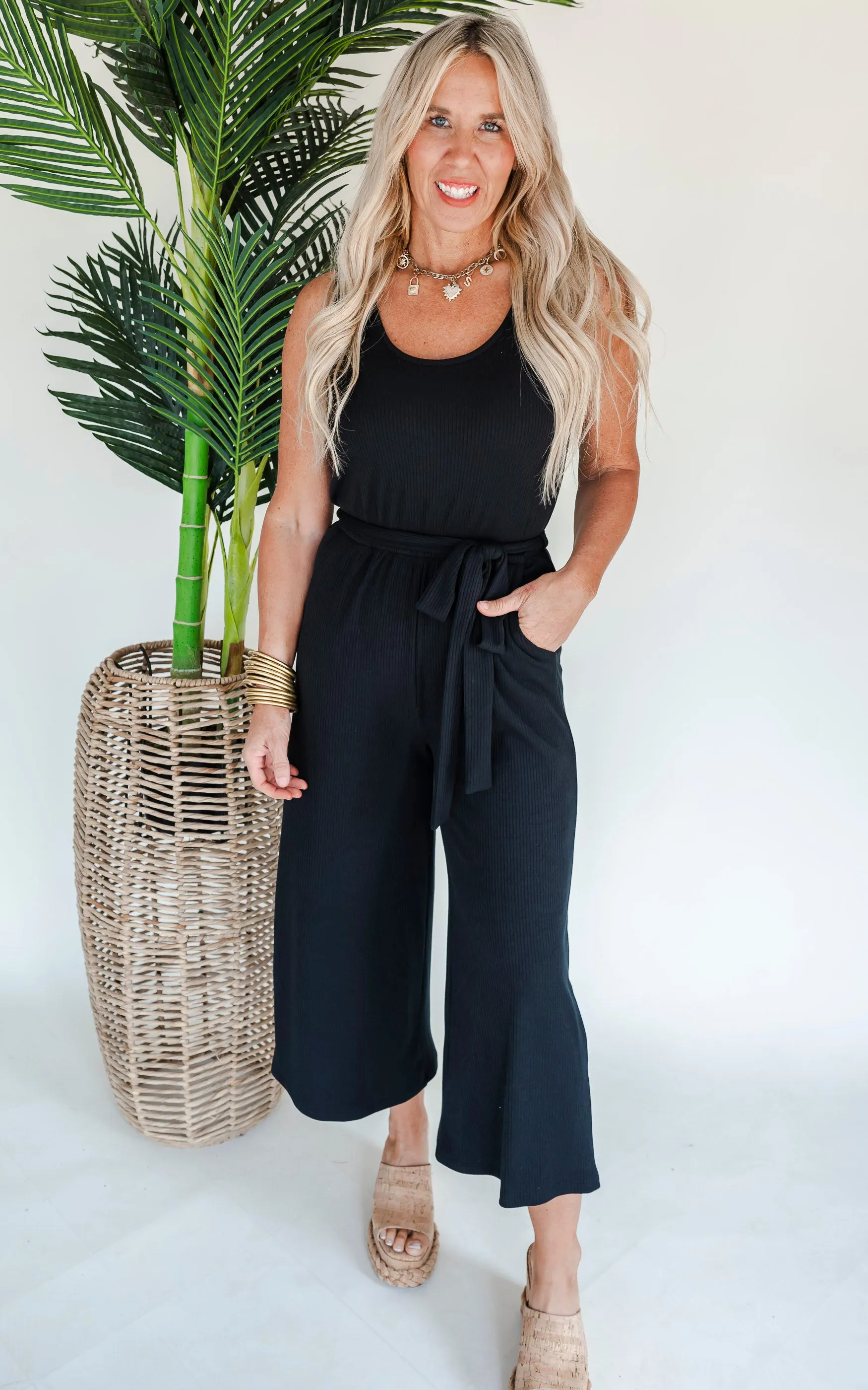 Heavy Ribbed Knit Wide Leg Tank Jumpsuit - Final Sale