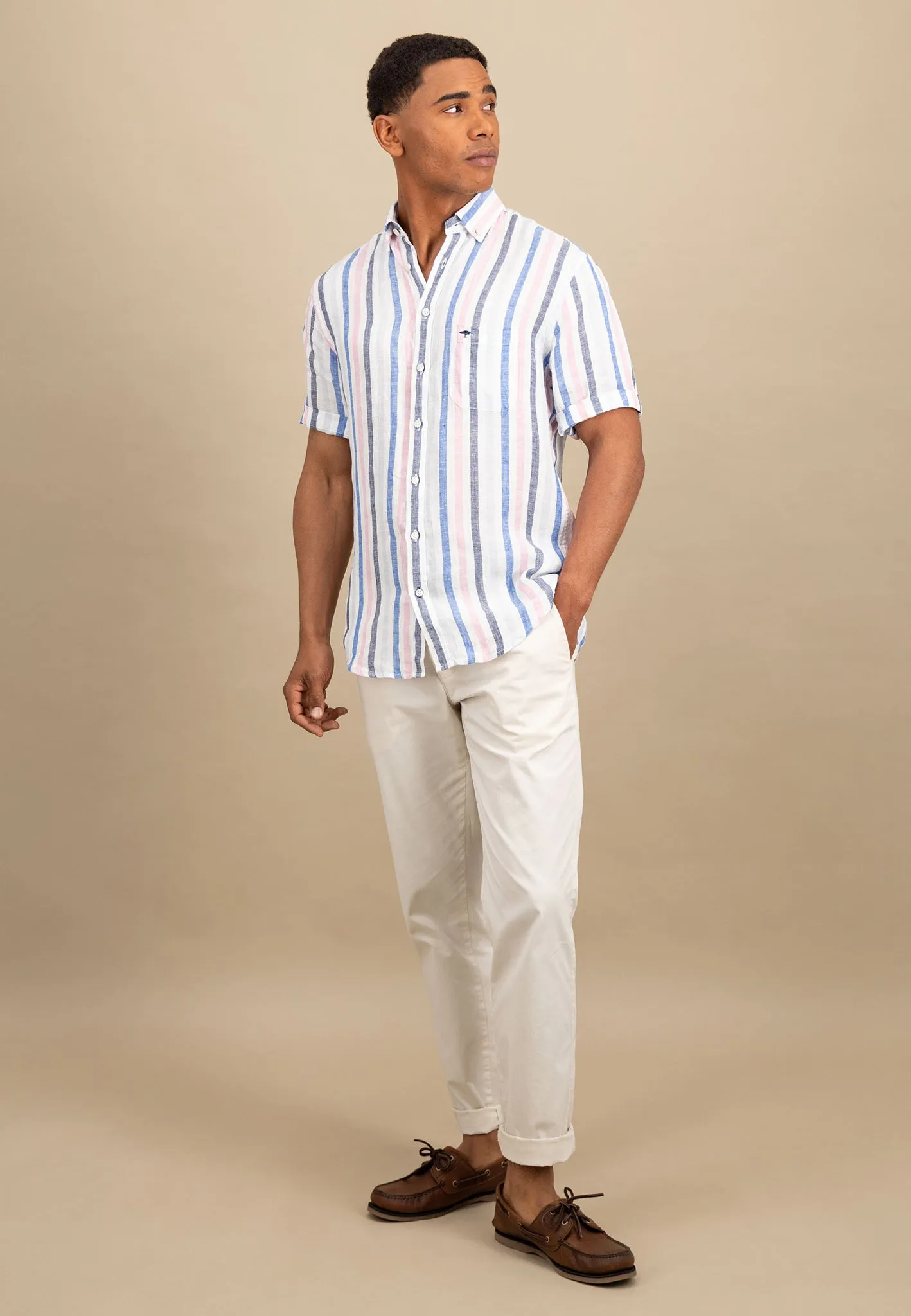 Hemd aus Leinen mit Button-Down-Kragen und Streifen
