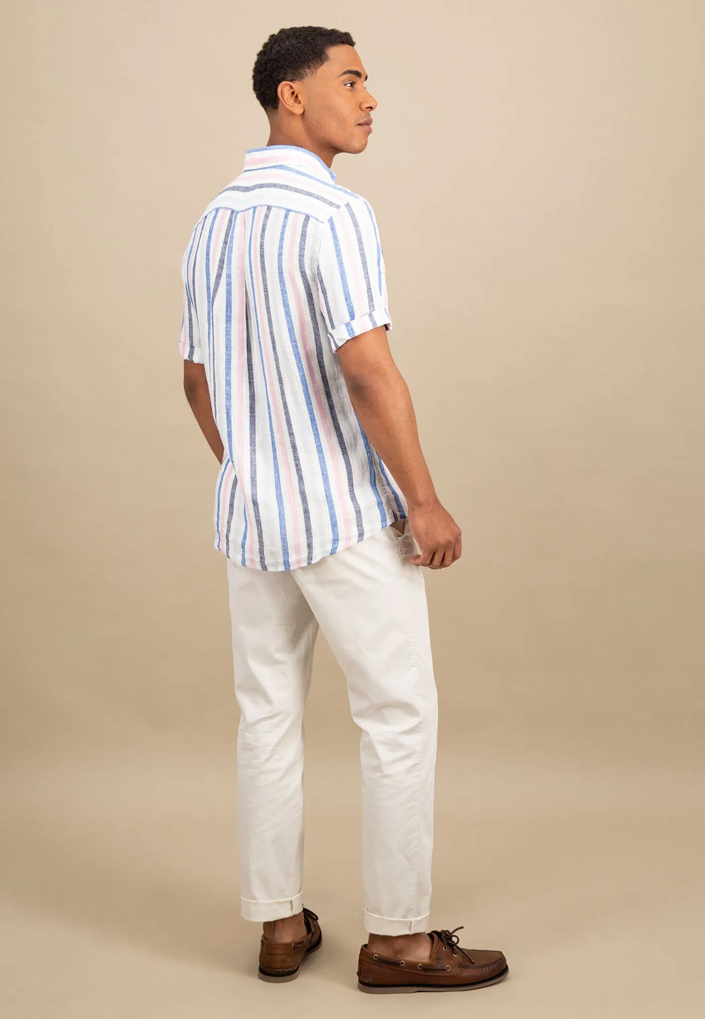 Hemd aus Leinen mit Button-Down-Kragen und Streifen