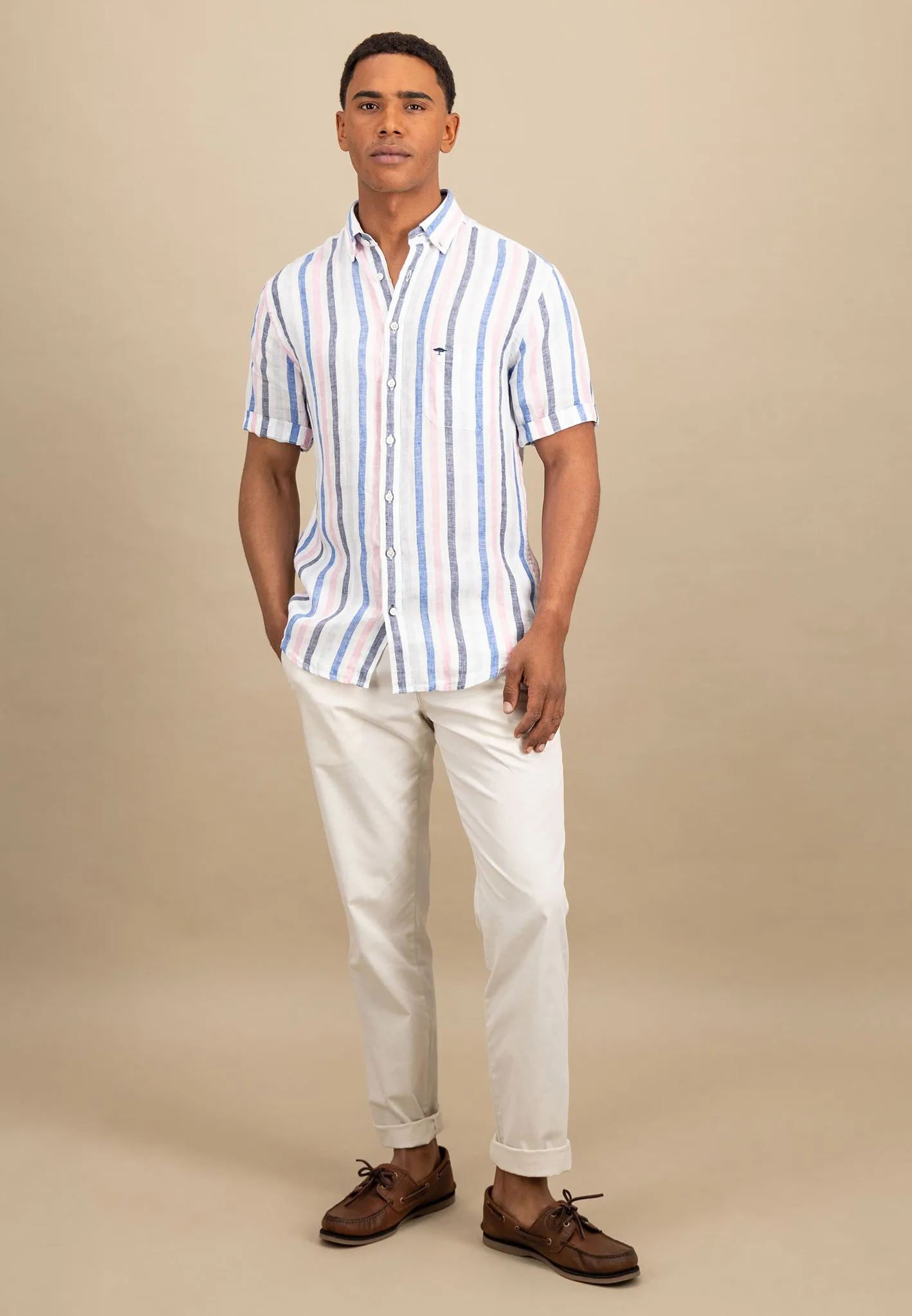 Hemd aus Leinen mit Button-Down-Kragen und Streifen