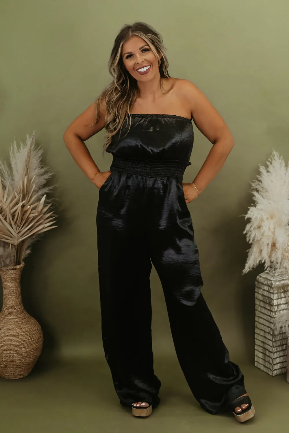 Here To Impress Satin Jumpsuit, Black