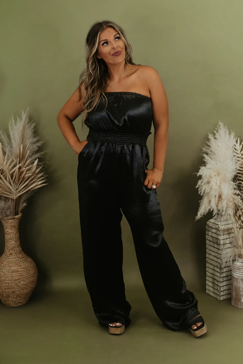 Here To Impress Satin Jumpsuit, Black