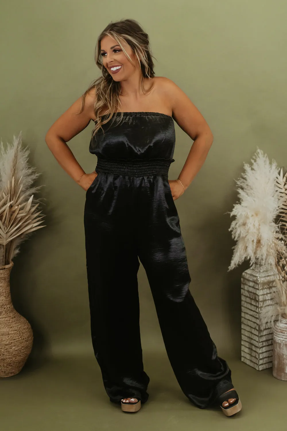 Here To Impress Satin Jumpsuit, Black