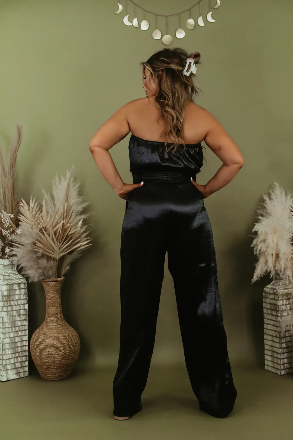 Here To Impress Satin Jumpsuit, Black