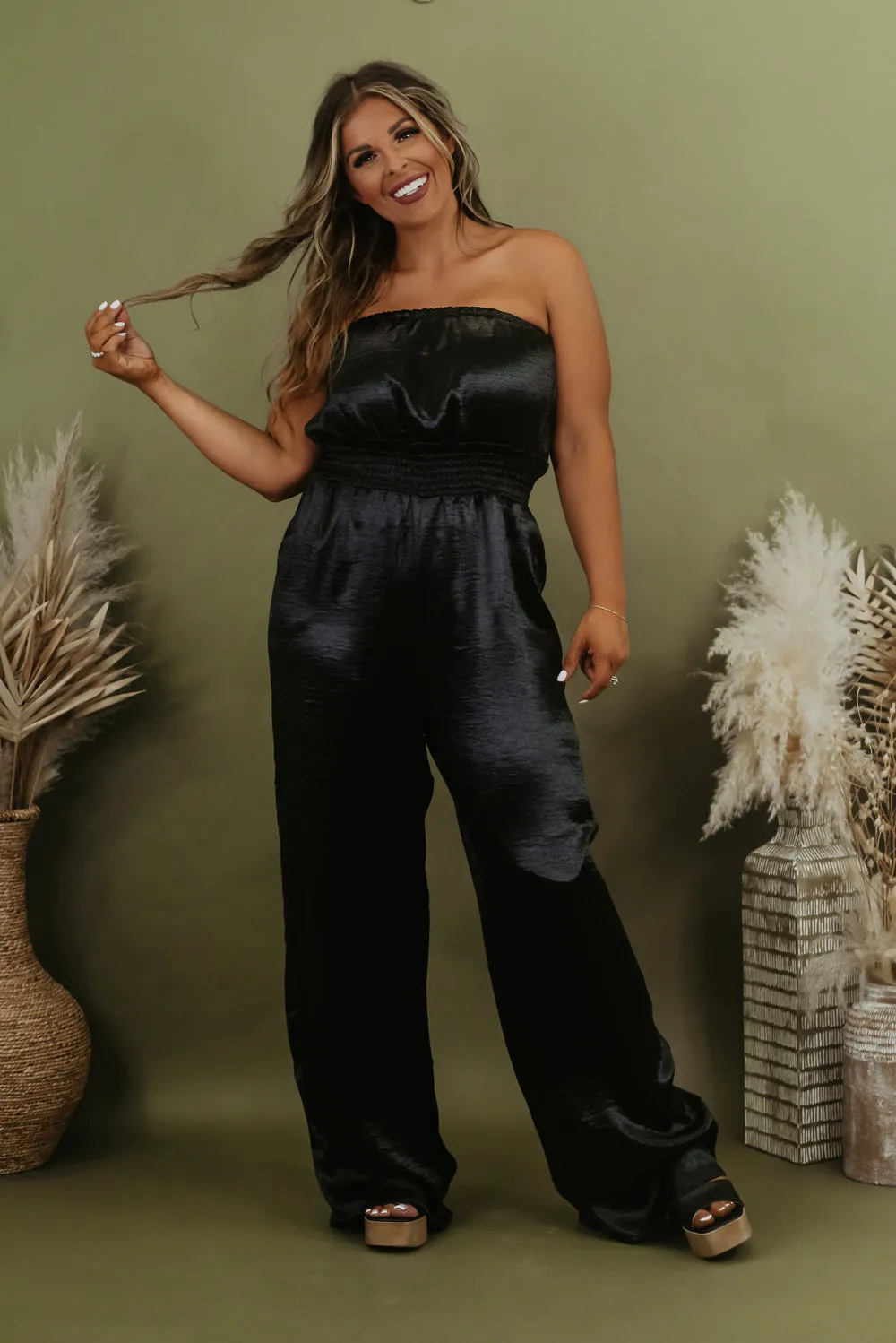Here To Impress Satin Jumpsuit, Black