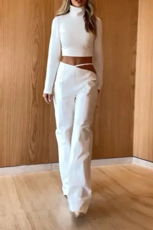 High-neck navel-baring casual suit