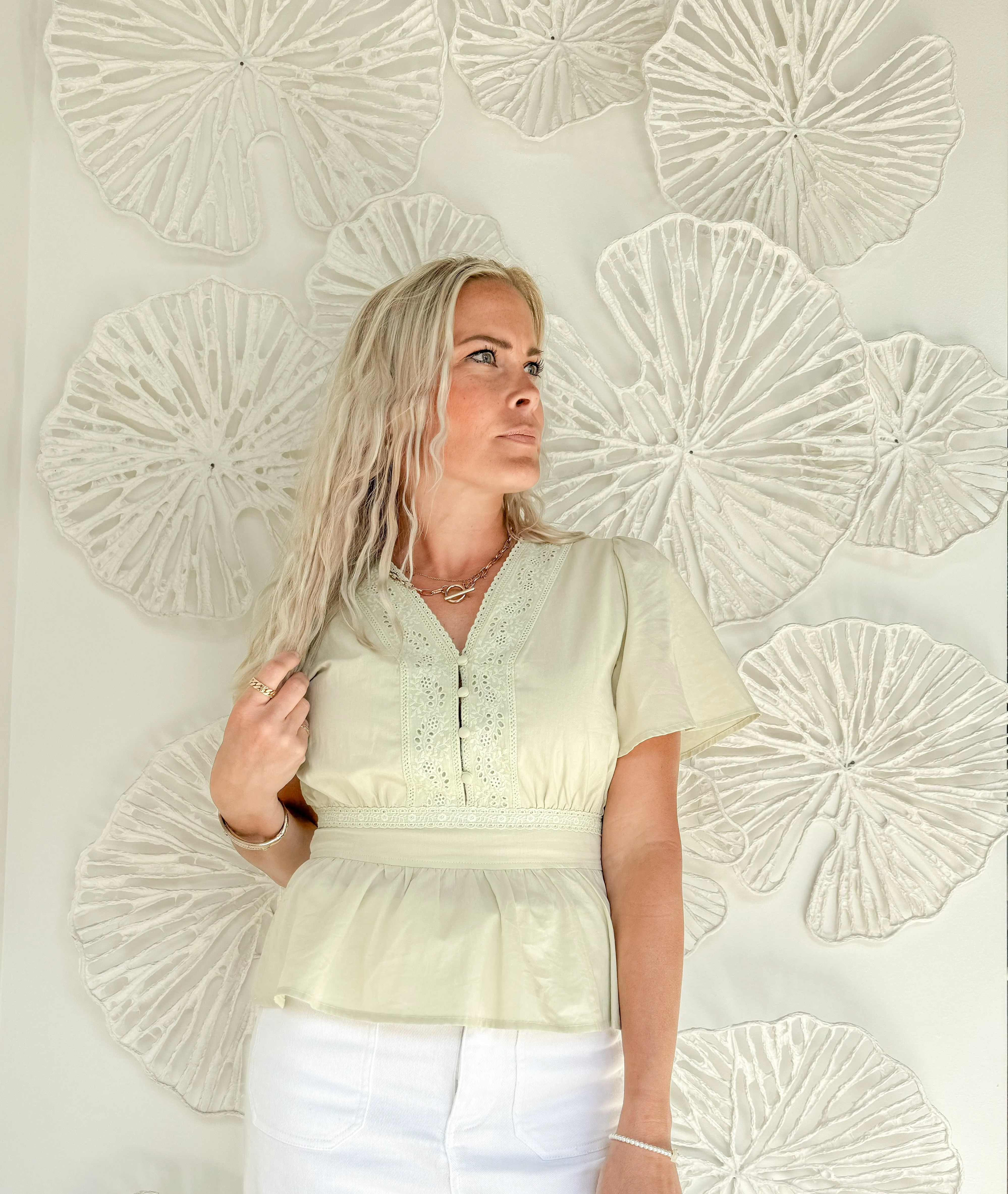 Honeydew Eyelet Blouse