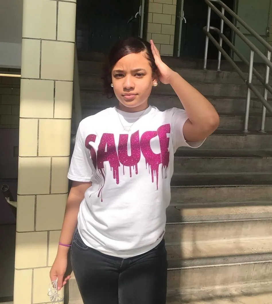 Hot Pink Glitter Sauce | White Tee
