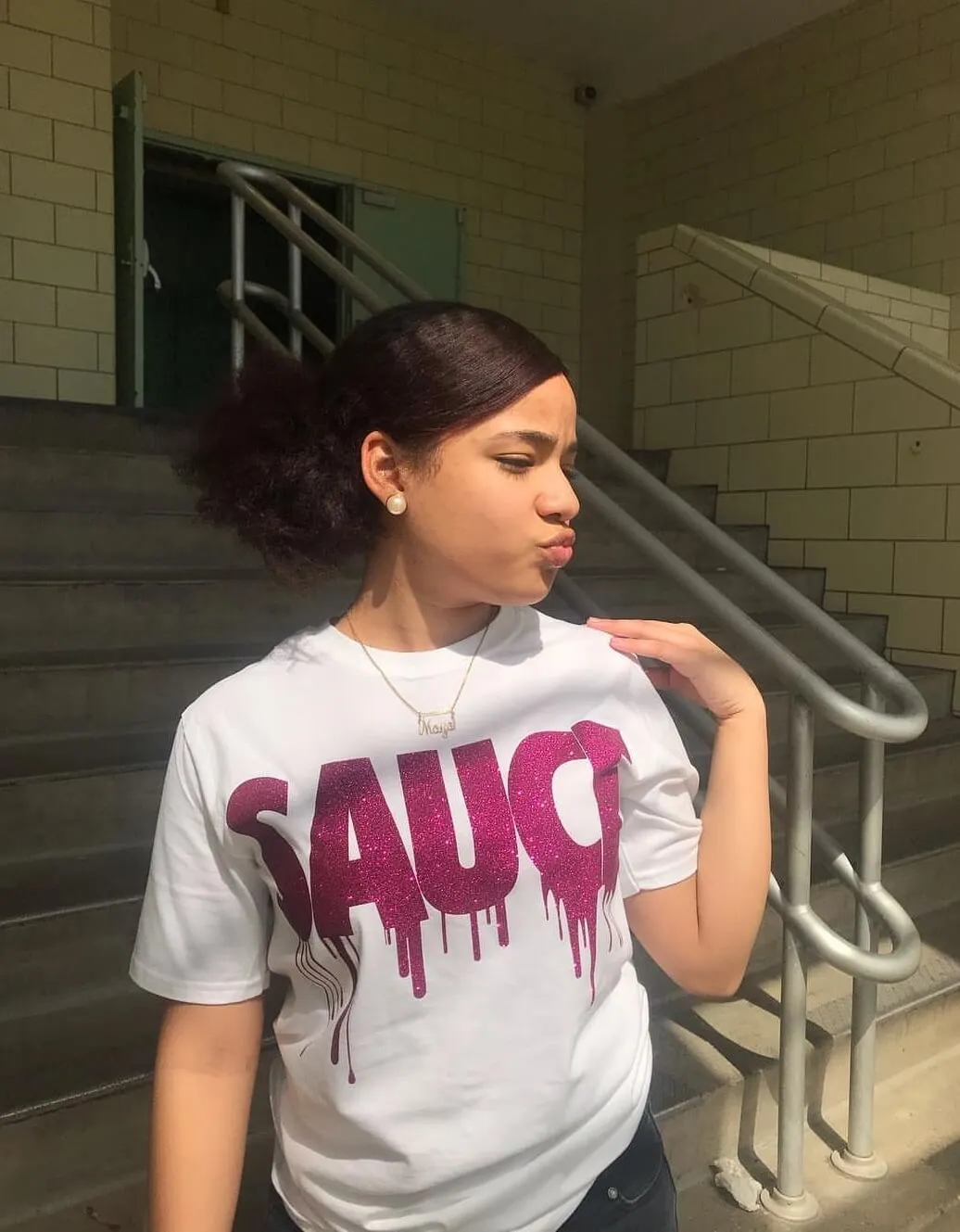 Hot Pink Glitter Sauce | White Tee