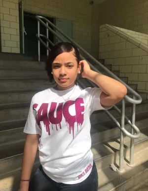 Hot Pink Glitter Sauce | White Tee