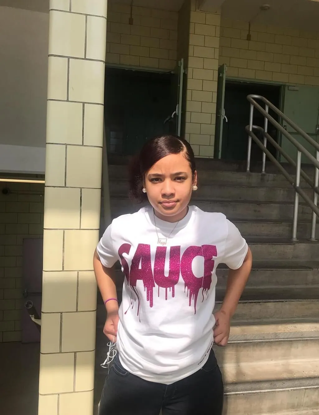 Hot Pink Glitter Sauce | White Tee