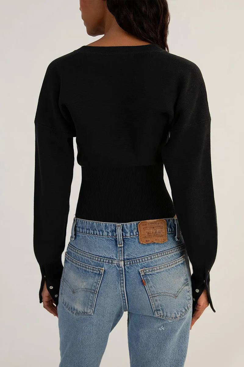 HWR1282 Ribbed V-Neck Snap Cardigan