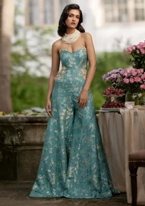 Ice blue jacquard jumpsuit