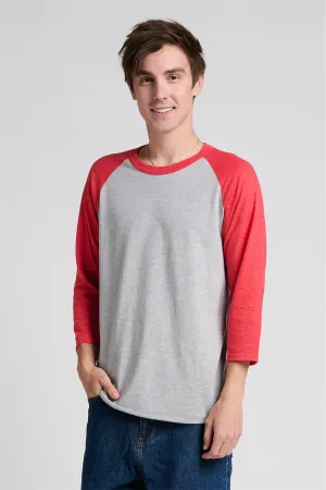 Jerzees Unisex Premium Blend Combed Ring Spun 3/4-Sleeve Raglan 560R Oxford/ Fiery Red Heather
