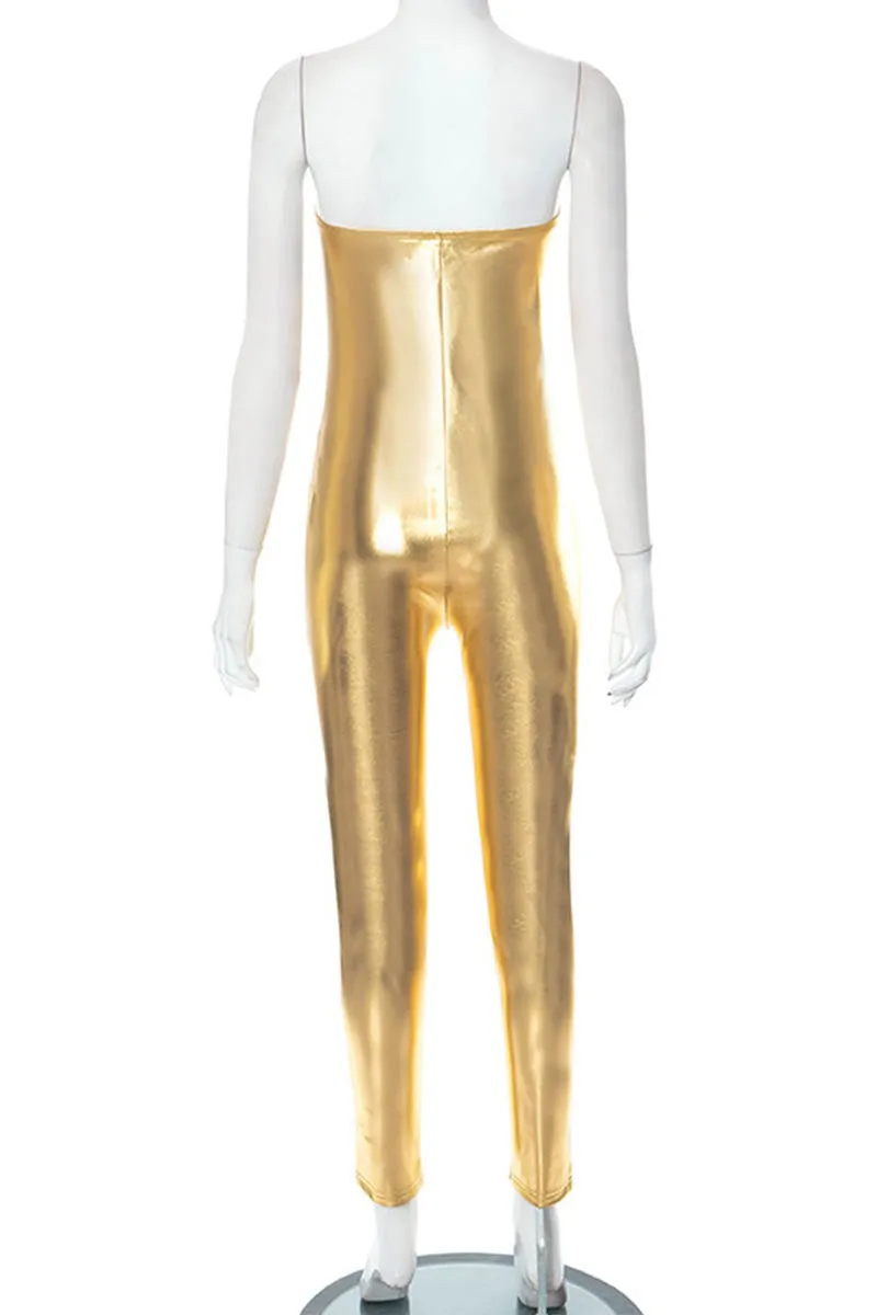 JG0178 Metallic Strapless Jumpsuits