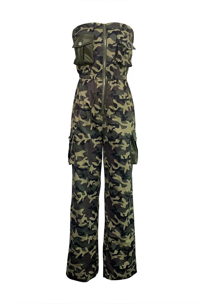 JG0517 Camo Strapless Jumpsuits