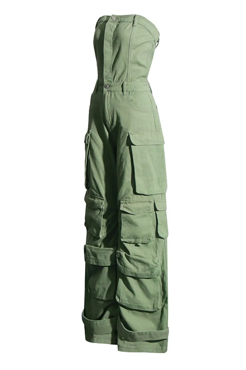 JJ0536 Strapless Cargo Jumpsuits