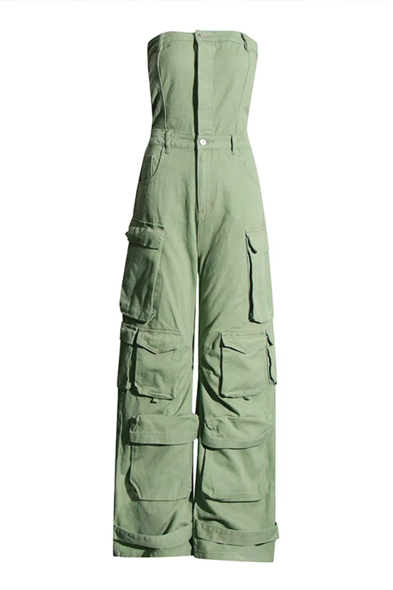 JJ0536 Strapless Cargo Jumpsuits