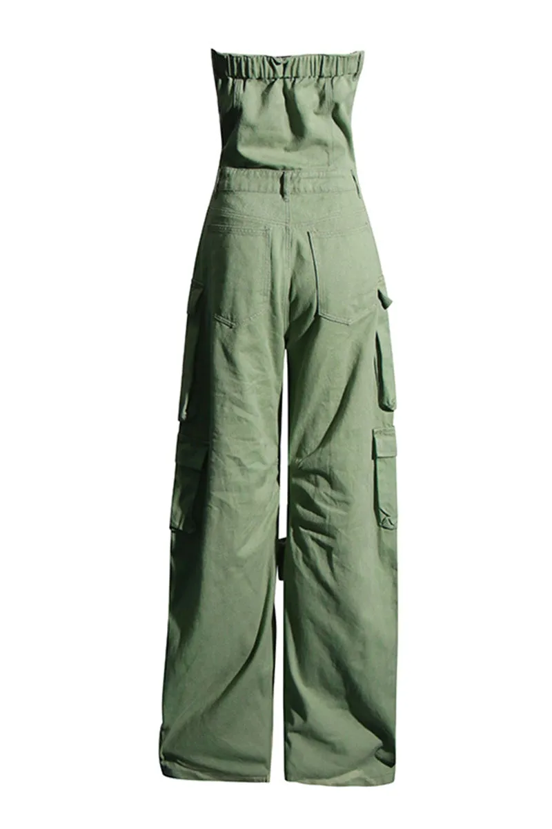 JJ0536 Strapless Cargo Jumpsuits