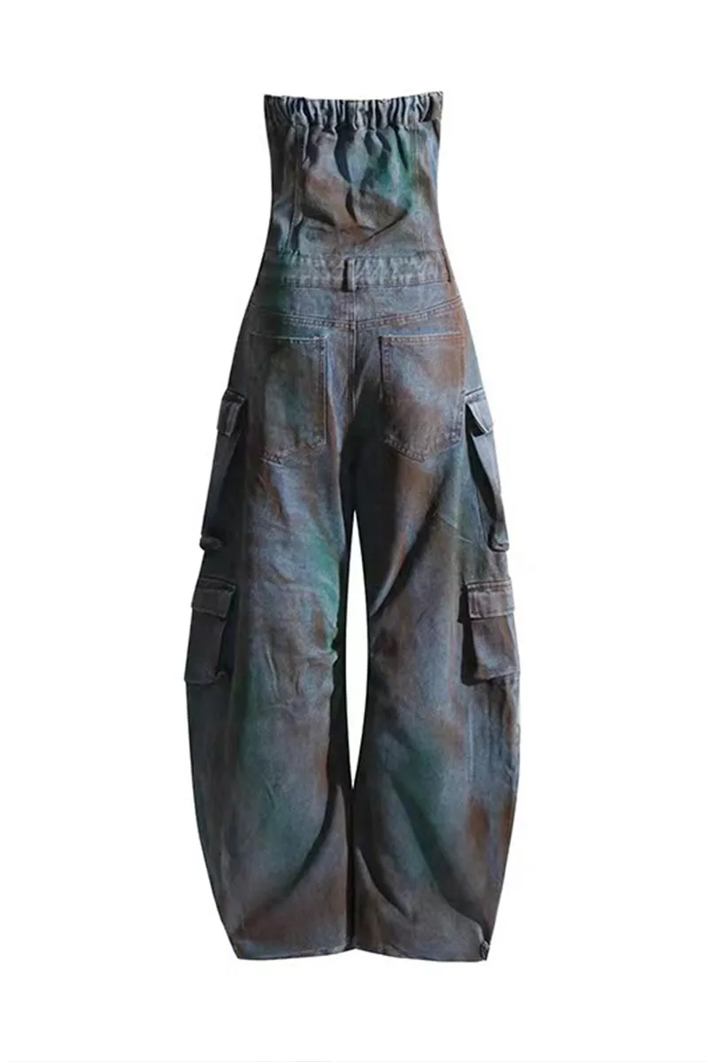 JQ3298 Denim Cargo Jumpsuits