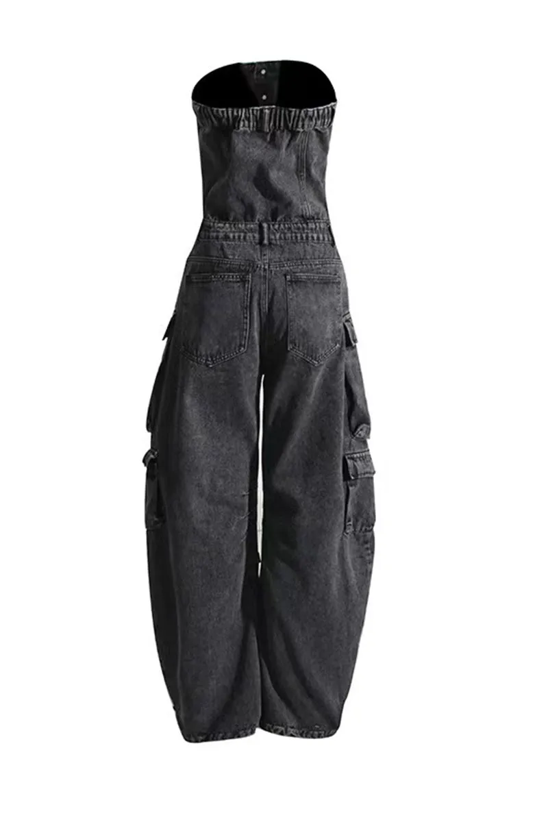 JQ3298 Denim Cargo Jumpsuits