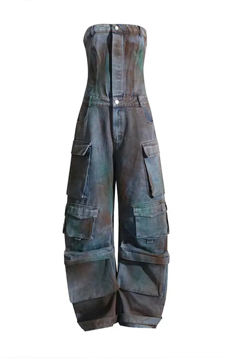 JQ3298 Denim Cargo Jumpsuits