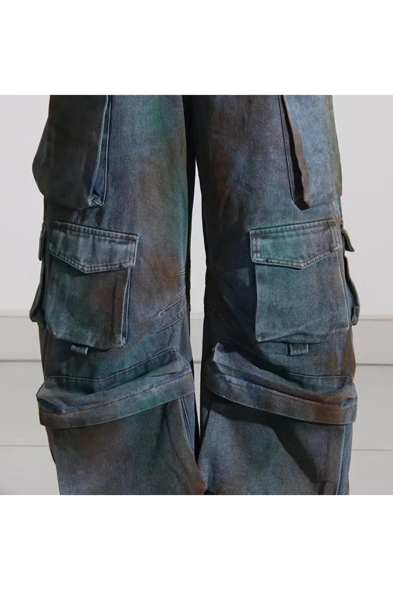 JQ3298 Denim Cargo Jumpsuits