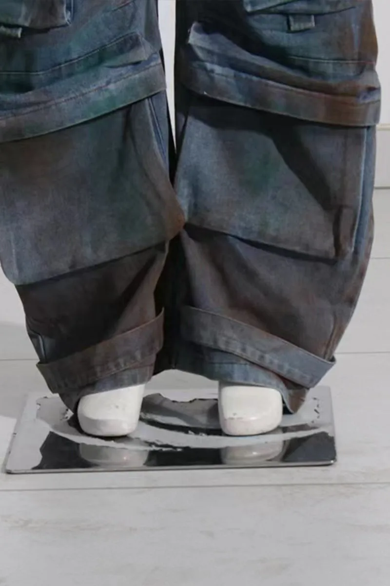 JQ3298 Denim Cargo Jumpsuits