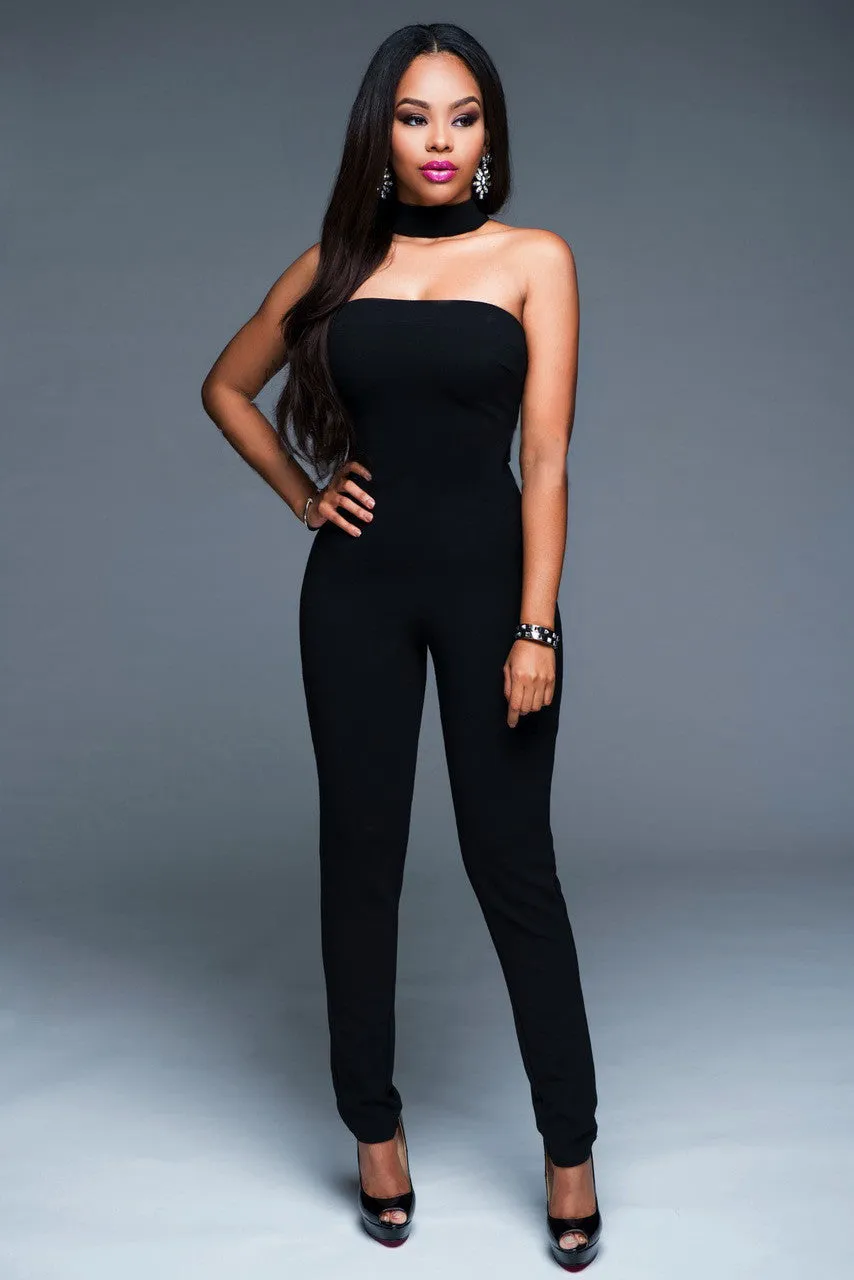 Jumpsuit Strapless Bodysuit Black Yellow Skinny Long Pants Night Club