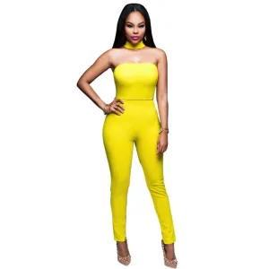Jumpsuit Strapless Bodysuit Black Yellow Skinny Long Pants Night Club