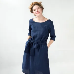 LeMuse linen dress OLIVE, Deep blue, L