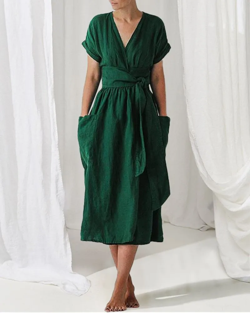 LENORA - WRAP LINEN AND COTTON DRESS