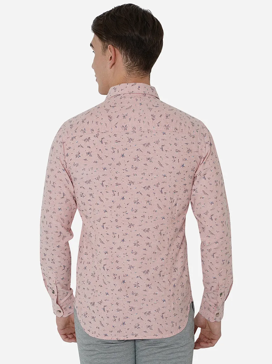 Light Pink Printed Slim Fit Semi Casual Shirt | Greenfibre