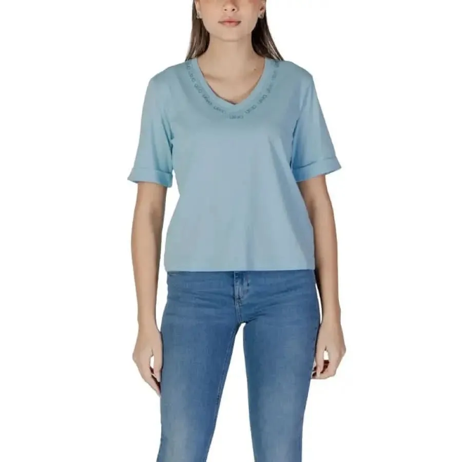 Liu Jo Women's Black V-Neck T-Shirt 100% Cotton