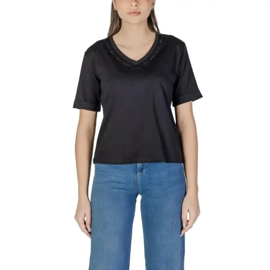 Liu Jo Women's Black V-Neck T-Shirt 100% Cotton