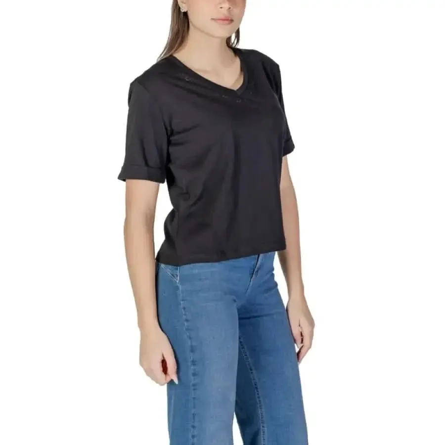 Liu Jo Women's Black V-Neck T-Shirt 100% Cotton