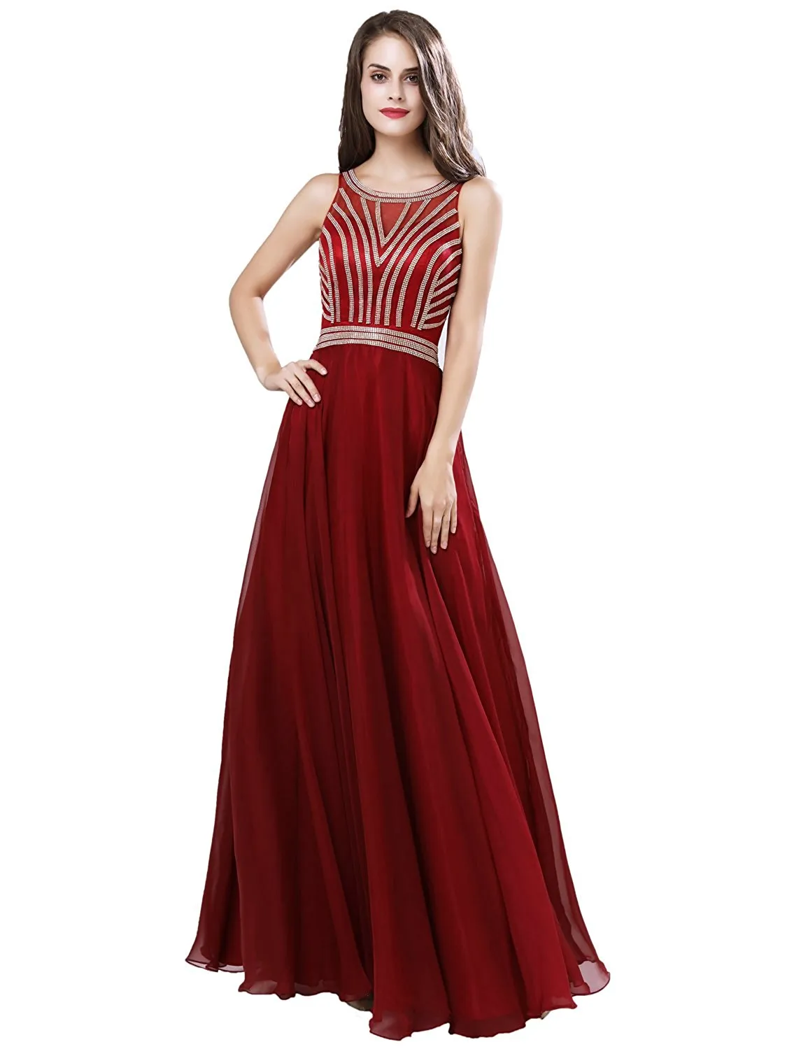 Long Chiffon Mint Beading Prom Dress