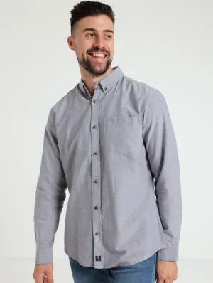 Long Sleeve Plain Oxford Shirt - Dark Blue