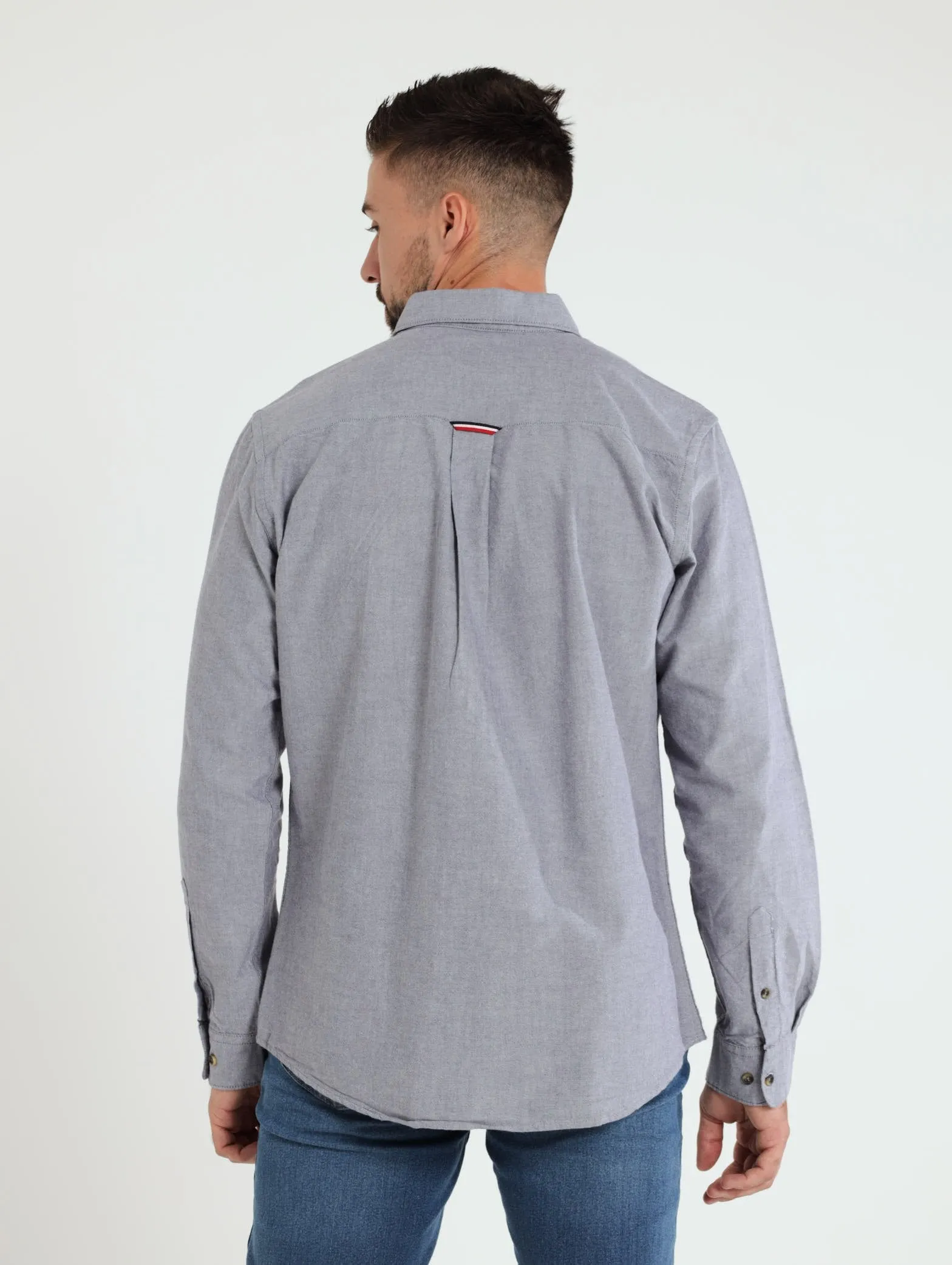 Long Sleeve Plain Oxford Shirt - Dark Blue