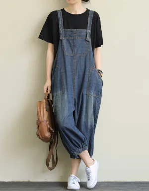 Loose Stitching Loose Denim Overalls Jumpsuits