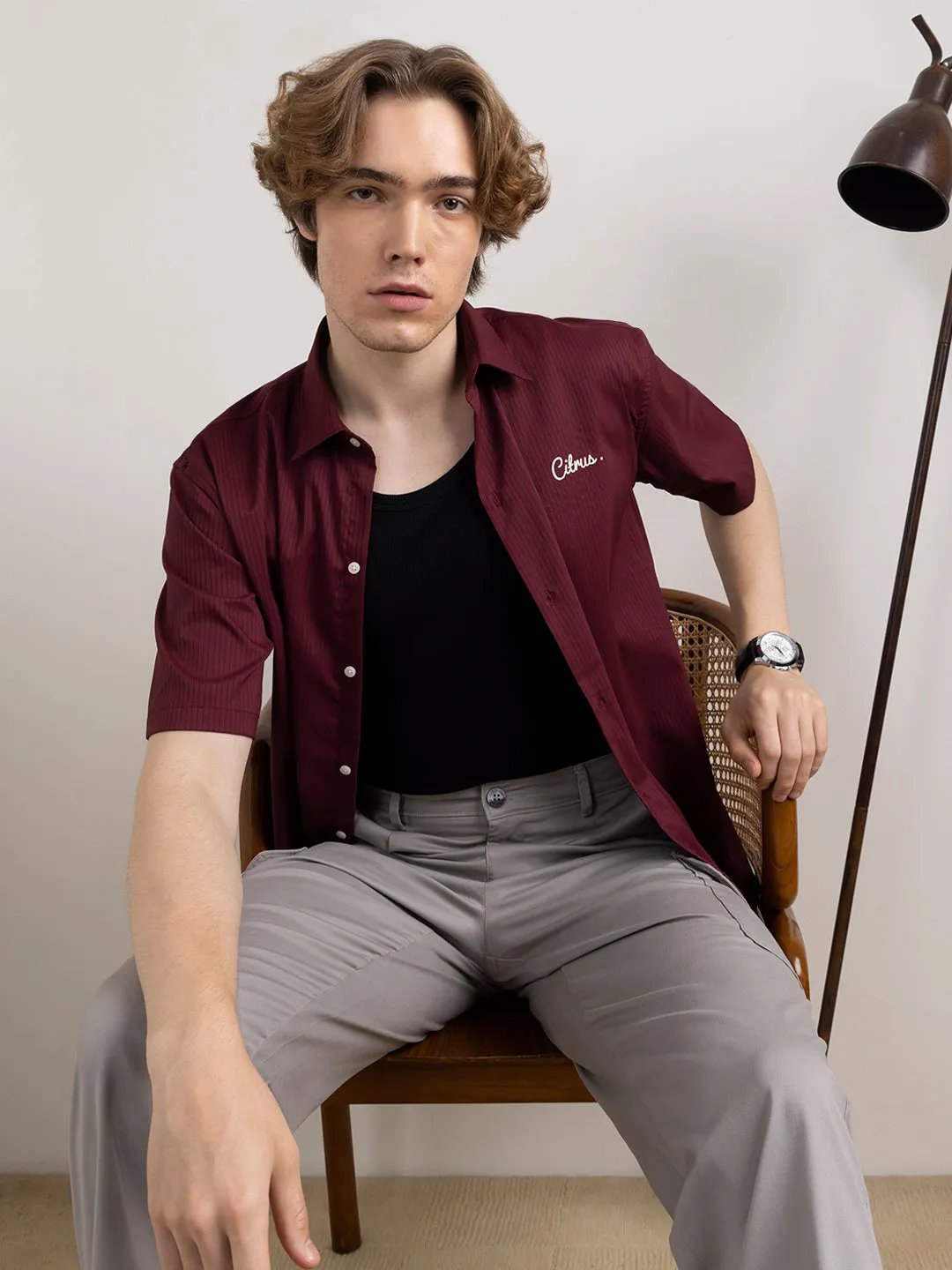 Maroon Plain Bowling Shirt