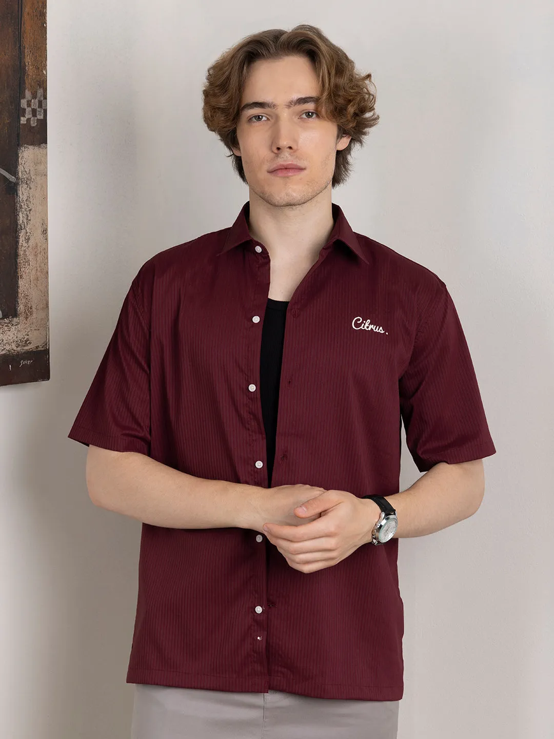 Maroon Plain Bowling Shirt