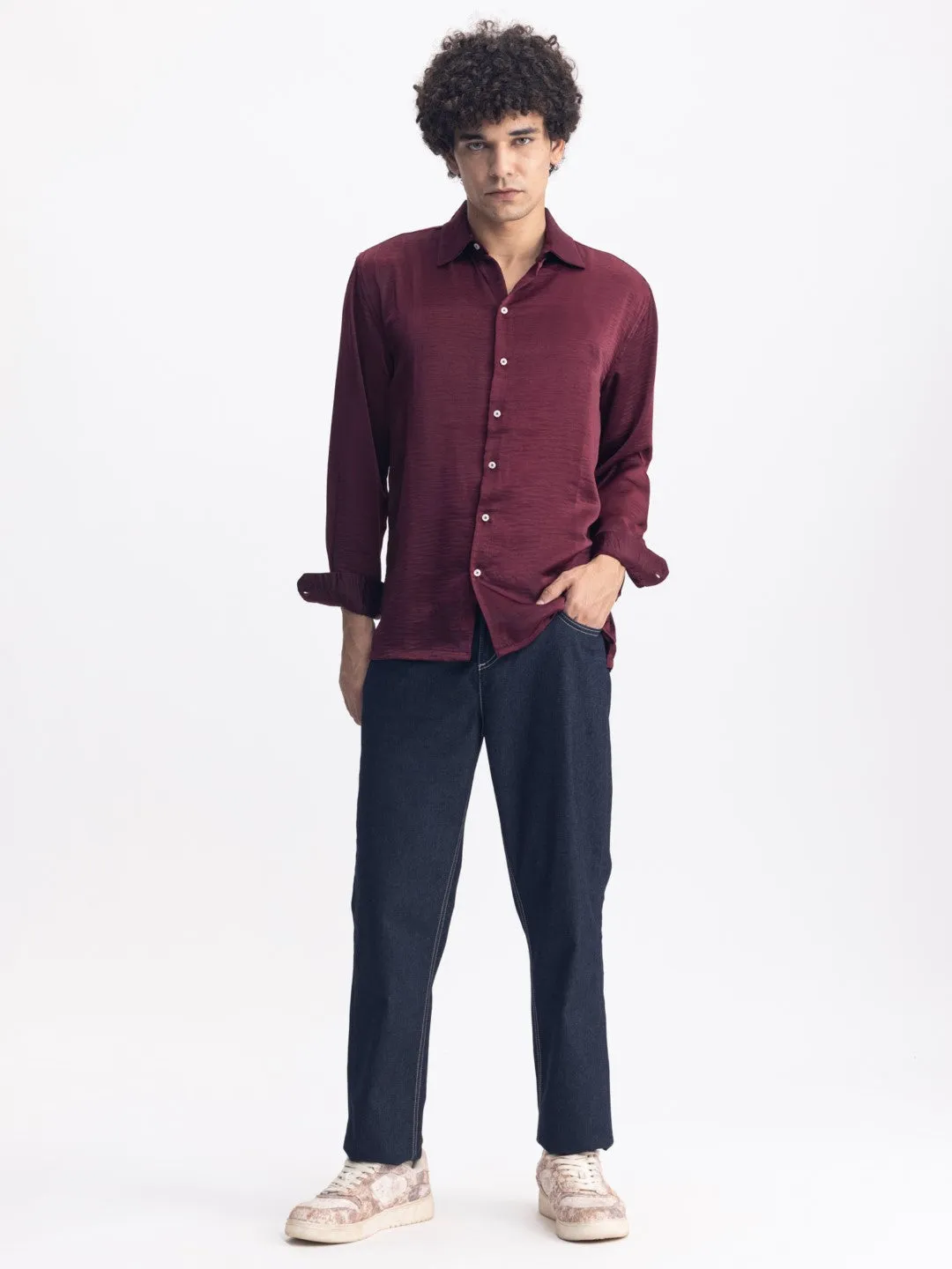 Maroon Plain Casual Shirt