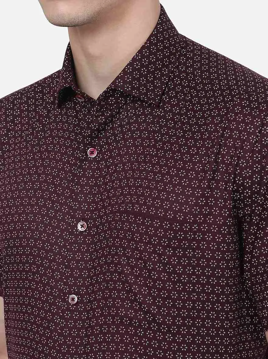 Maroon Printed Regular Fit Formal Shirt | Greenfibre