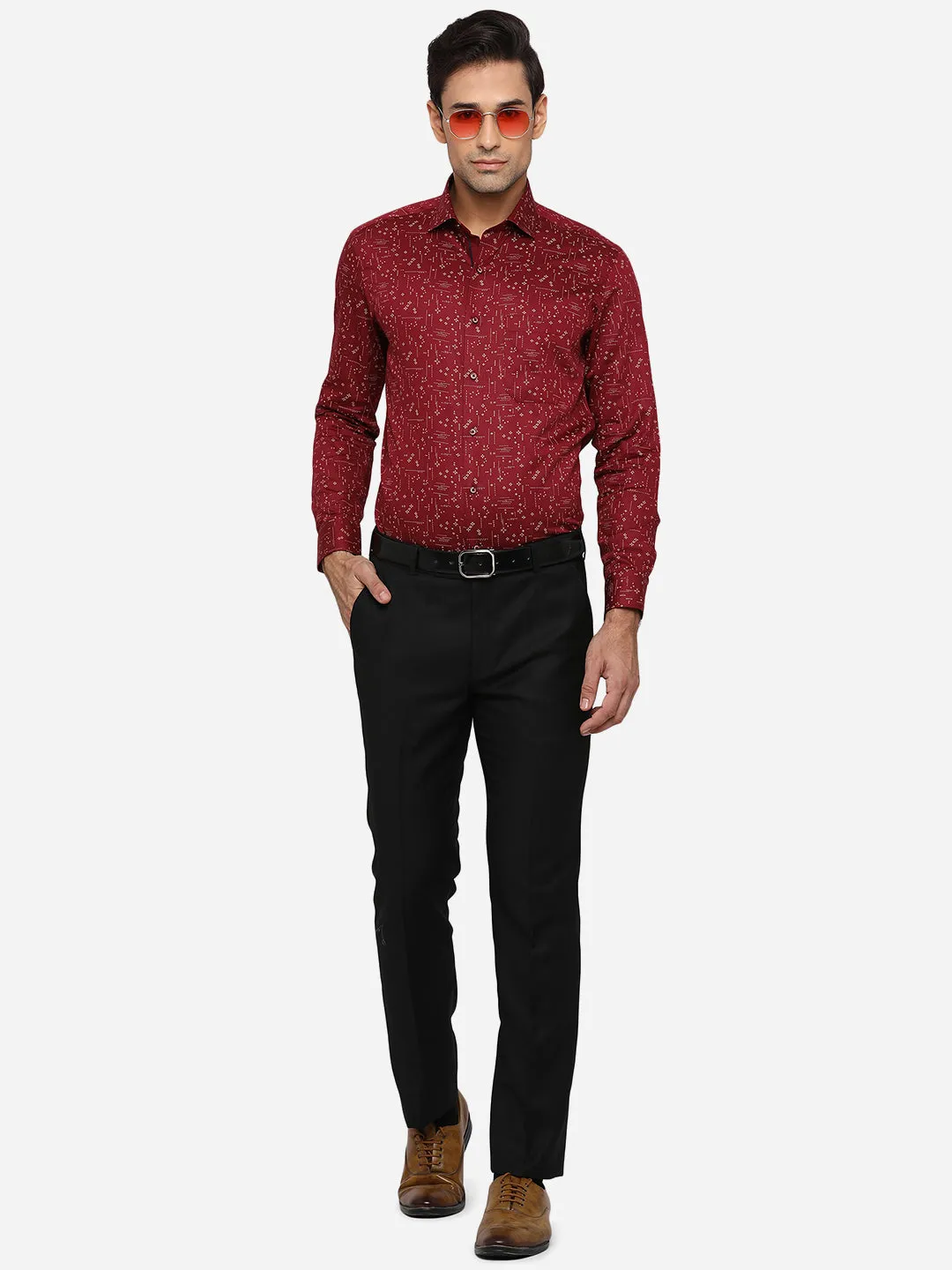 Maroon Printed Slim Fit Party Wear Shirt | Greenfibre