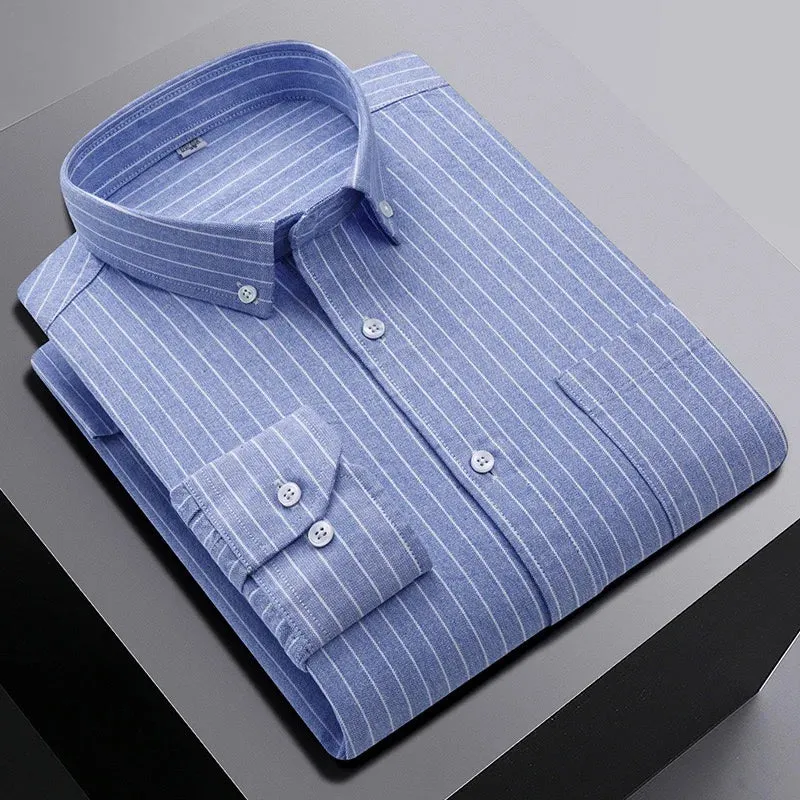 men's 100% cotton long sleeve shirt plus size plaid casual comfort Oxford woven pocket free iron