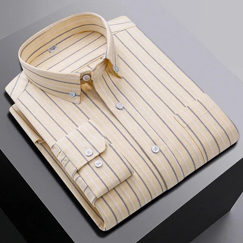 men's 100% cotton long sleeve shirt plus size plaid casual comfort Oxford woven pocket free iron
