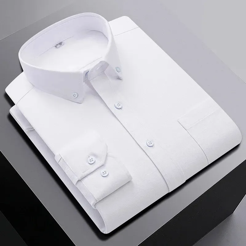 men's 100% cotton long sleeve shirt plus size plaid casual comfort Oxford woven pocket free iron