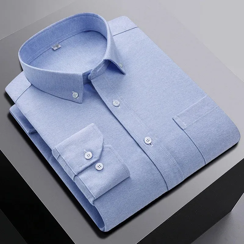 men's 100% cotton long sleeve shirt plus size plaid casual comfort Oxford woven pocket free iron