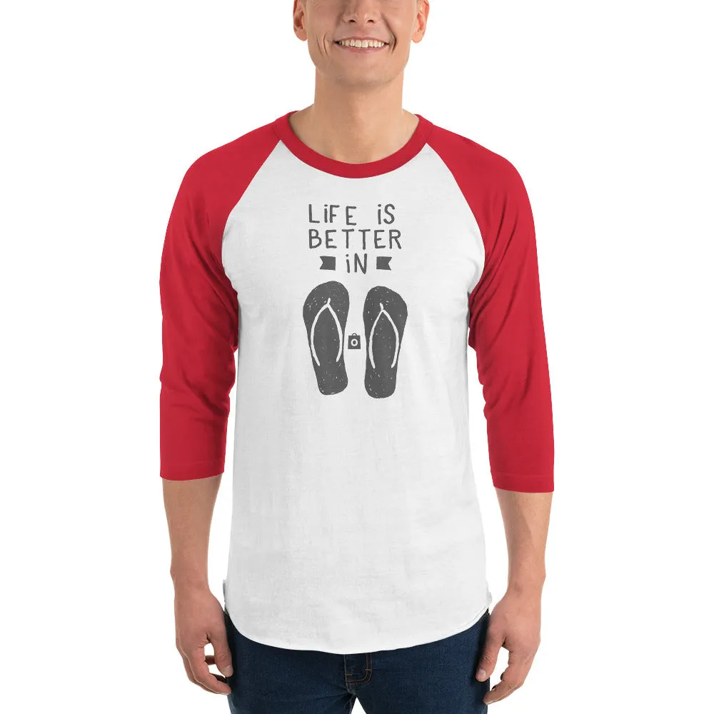 Men's 3/4th Sleeve Raglan T- Shirt - Flip-Flop through Life